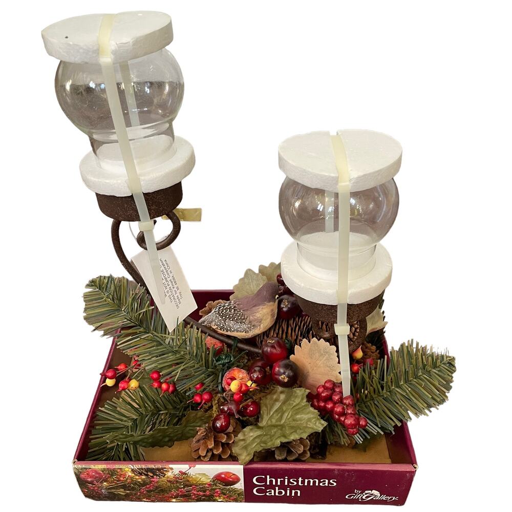 Vintage Kmart Christmas Cabin Candle Holder Gift Gallery Metal Rustic Winter
